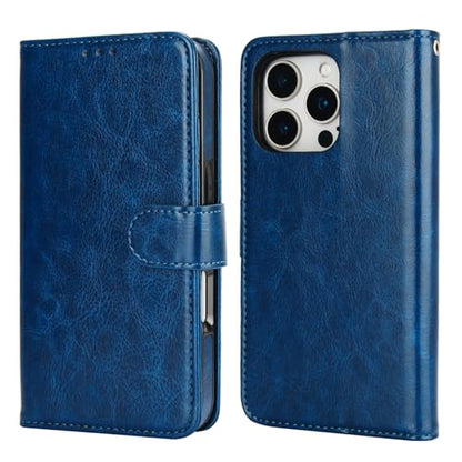 Bocasal Detachable Wallet Case Card Holder for iPhone 16 Pro, Blue | RFID Blocking Kickstand Card Slots Holder PU Leather Magnetic Shockproof Wrist Strap Removable Flip Protective Cover 6.3 inch - color: Blue