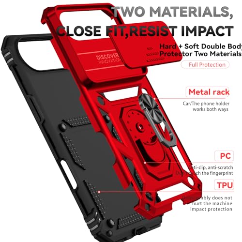 for iPhone Air Case, with Slide Camera Cover HD Screen Protector [Military Grade 16ft. Drop Tested] Ring Holder Kickstand Protective Phone Case for Apple iPhone Air 2025, Red - color: Red w/ Slide Camera 2nd gen. Military Grade