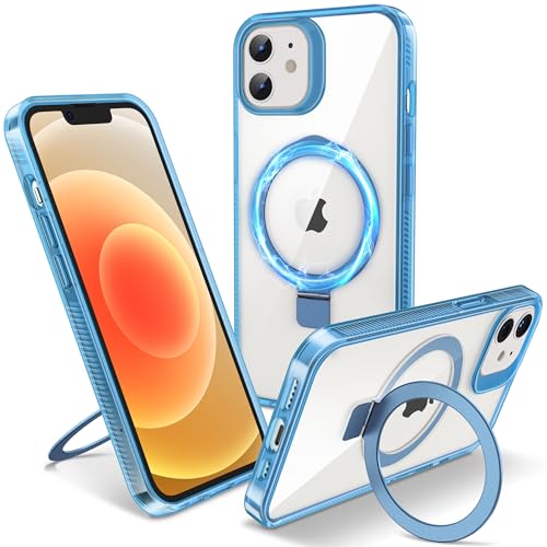 Magnetic Case for iPhone 12/12 Pro - [Built-in Invisible Stand] [Compatible with MagSafe] [Military Grade Drop Protection] Anti-Yellowing Hard Back Silicone Edge Cover, 6.1", Clear Blue - color: Clear Blue, size: iPhone 12/12 Pro 6.1''