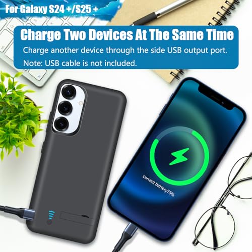 [Upgraded Battery Case for Samsung Galaxy S25+ / S24+, 5000mAh Rechargeable Extended Battery Charging Charger Case, Add 100% Extra Juice (6.7 Inches) Black