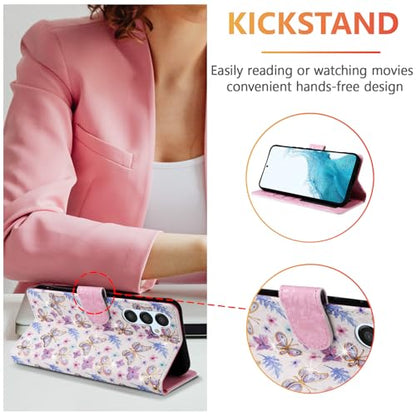 UEEBAI Wallet Case for Samsung Galaxy S23 5G, PU Leather Phone Case Kickstand RFID Blocking Flip Case Card Slots Wrist Strap Relief Engraved Pattern Magnetic Closure Flower Folio Case, Butterfly - color: Butterfly, size: Samsung Galaxy S23 5G