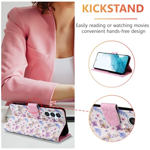 UEEBAI Wallet Case for Samsung Galaxy S23 5G, PU Leather Phone Case Kickstand RFID Blocking Flip Case Card Slots Wrist Strap Relief Engraved Pattern Magnetic Closure Flower Folio Case, Butterfly - color: Butterfly, size: Samsung Galaxy S23 5G