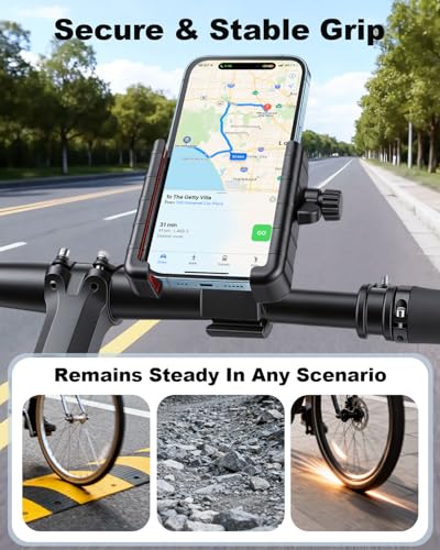 Bike Phone Holder Motorcycle Phone Mount, [Vibration Dampener][Camera Friendly] [1s Lock] Bicycle Phone Holder Handlebar Mount Cell Phones Holder for E-Bike/Stroller/Scooter Fits 4.7''-7'' Phone