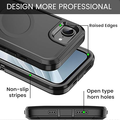 MXX for iPhone 16e & iPhone 17e Case, Heavy Duty [Compatible with MagSafe] 3-Layer Rugged Protective Cover, Shockproof Dustproof Drop Resistant Full Body Phone Case – Black - color: Black
