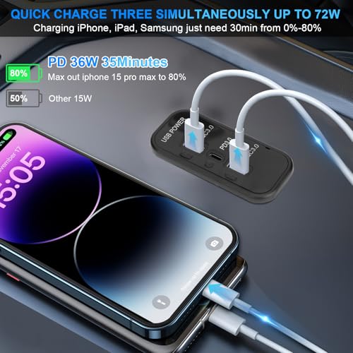 4PCS 72W 12V RV USB Outlet 3 Charging Ports Panel Wall Surface Mount - color: Deep black, size: 4PCS