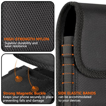 Magnetic Cell Phone Holster with Belt Clip for iPhone Samsung Galaxy | N52 magnetic closure, fits OtterBox. Card slot + pen holders 4-way carry: belt loops, clip, ring For Men, fieldwork, hiking - size: Large