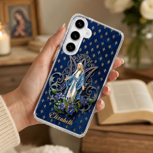 Virgin Mary Blue Lily Blessing - Personalized Clear Silicone Phone Case
