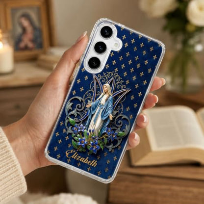Virgin Mary Blue Lily Blessing - Personalized Clear Silicone Phone Case