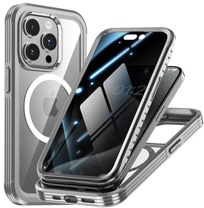 Magnetic Privacy Screen Case for iPhone 15 Pro Max Full Body Protection - color: Gray, size: iPhone 15 Pro Max