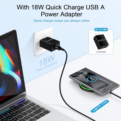 Fast Wireless Charging Pad Samsung S25FE S25 S26 Ultra Charger Stand Wireless Android Phone Charger 15W for Samsung Galaxy S26 S25 S24 Plus S23 S22, Pixel 10 Pro, iPhone 17 16, with 18W Adapter