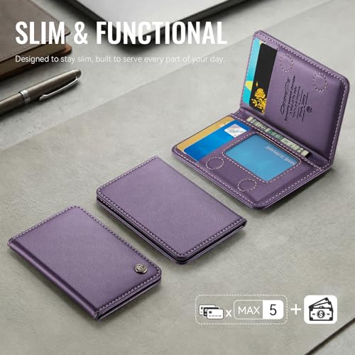Magnetic Wallet Card Holder with RFID Protection, PU Leather Slim Wallet, Strong Magnet Attachment for iPhone 18/17/16/15/14/13/12 Series Pro Max Plus Mini-Purple - color: Purple