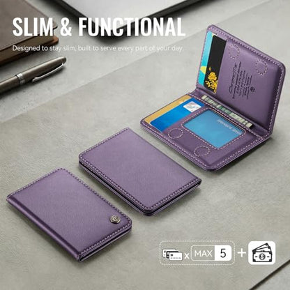 Magnetic Wallet Card Holder with RFID Protection, PU Leather Slim Wallet, Strong Magnet Attachment for iPhone 18/17/16/15/14/13/12 Series Pro Max Plus Mini-Purple - color: Purple