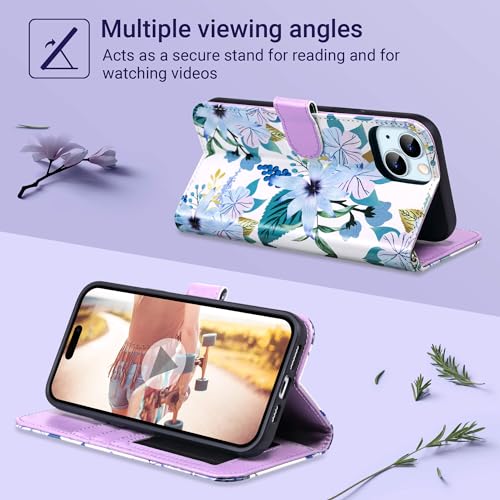 ULAK Compatible with iPhone 15 Plus Wallet Case, Blossom | [RFID Blocking] Premium PU Leather Protective Folio Flip Cover with Card Holder Kickstand, Shockproof Protection - color: Blossom, size: iPhone 15 Plus- 6.7 inch