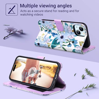 ULAK Compatible with iPhone 15 Plus Wallet Case, Blossom | [RFID Blocking] Premium PU Leather Protective Folio Flip Cover with Card Holder Kickstand, Shockproof Protection - color: Blossom, size: iPhone 15 Plus- 6.7 inch