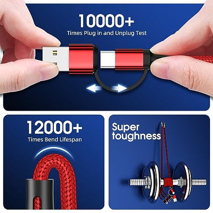 Ankndo 6 in 1 Multi Charging Cable, Multi Charger Cable for All Devices - color: Red