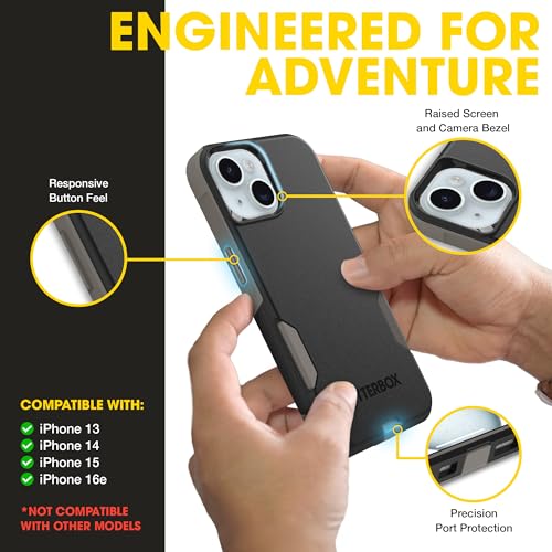 OtterBox iPhone 17e, 16e, 15, 14, 13 Commuter Series Case - Black & Grey | 3X Military Drop Protection - Slim - Dual-Layer Shockproof Design - Pocket-Friendly - Raised Edges - Port Covers - color: Black/Grey