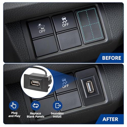 Anina USB Port Car Charger for Honda, Male to Female USB Power Socket Adapter, Panel Flush Mount Extension Cable for Civic CRV Accord Jazz Odyssey, Square Vehicle Dash Port Kit (44 * 26mm)