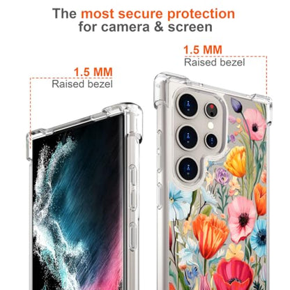Hungo Galaxy S24 Ultra Case for Women Clear Design Cute,Girly Girls Case Compatible with Samsung Galaxy S24 Ultra Blooming Wild Spring Garden Flowers Grasses Florals Leaves - color: Blooming Wild Flowers