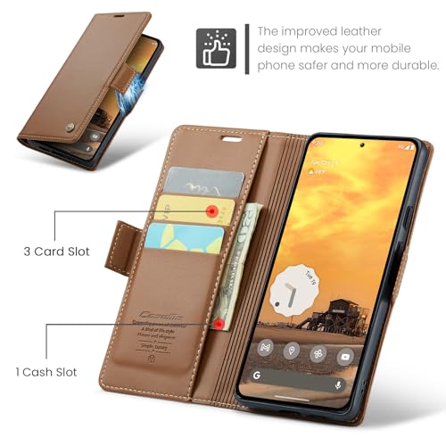 Wallet Case for Google Pixel 10/Google Pixel 10 Pro, Magnetic Flip Case with RFID Blocking Card Holder Kickstand for Women Men, Shockproof Durable Protective Phone Cover (Brown) - color: Brown