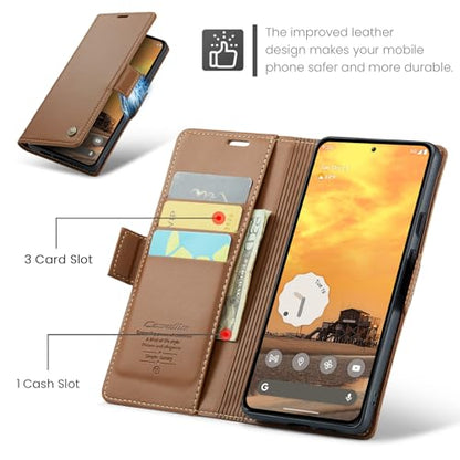 Wallet Case for Google Pixel 10/Google Pixel 10 Pro, Magnetic Flip Case with RFID Blocking Card Holder Kickstand for Women Men, Shockproof Durable Protective Phone Cover (Brown) - color: Brown