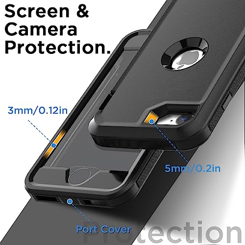 AICase for iPhone SE Case 3rd & 2nd Generation, for iPhone SE 2022/2020 Built-in Screen Protector Heavy Duty Protective Shockproof 3-Layer Full Body Rugged Phone Cover, Black - color: Black