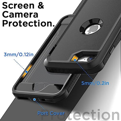 AICase for iPhone SE Case 3rd & 2nd Generation, for iPhone SE 2022/2020 Built-in Screen Protector Heavy Duty Protective Shockproof 3-Layer Full Body Rugged Phone Cover, Black - color: Black