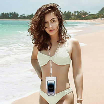 Universal Waterproof Phone Pouch [Double Space] IPX8 Dry Bag with Lanyard for iPhone 16 15 14 13 12 Pro Max XS XR X Galaxy S25 S24 S23 Ultra, Fit All Phones Up to 8'', White - color: White