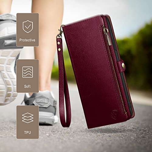 XcaseBar compatible with ‌iPhone 16e 6.1"/17e 6.1" Wallet case with Zipper Credit Card Holder【RFID Blocking】,Flip Folio Book PU Leather Phone case Shockproof Cover Women Men for Apple16e case Wine Red - color: Wine Red