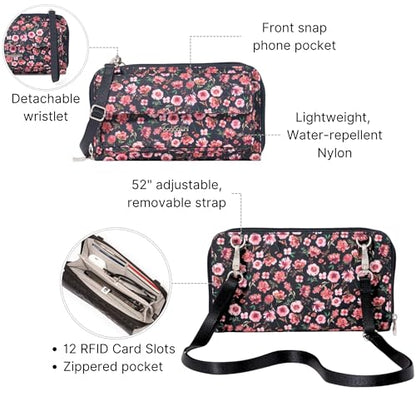 Baggallini Rfid Phone Wallet Crossbody - color: Autumn Peony