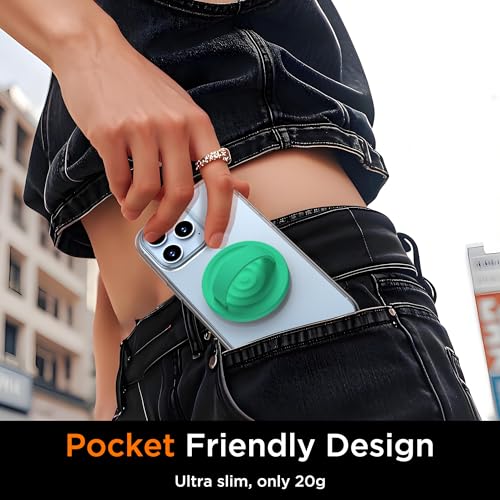 Upgraded Magnetic Phone Grip, Liquid Silicone Soft and Portable, Removable Finger Loop Ring Grip Holder for iPhone, Strong Magnetic Attraction, Compatible with MagSafe Phone Case, Emerald Green - color: Emerald Green