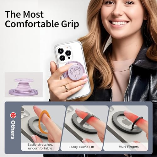Cell Phone Grip for with Kickstand, Secure Hold for iPhone Cases, Adjustable Foldable Desktop Phone Holder Cradle Dock Compatible (141 Flower) - color: 141 Flower