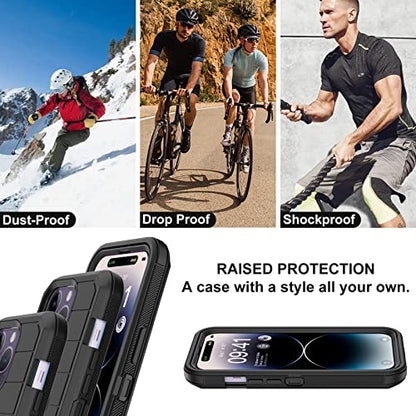 for iPhone 14 Pro Case with 2 Screen Protector,Full Body Shockproof Drop Protection Dust Proof Heavy Duty 3-Layer Rugged Durable Military Grade Cover for Apple iPhone 14 Pro 6.1" (Black) - color: Black II