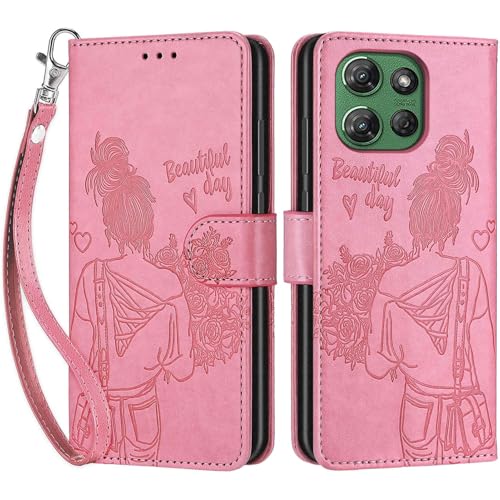 Wallet Case for Motorola Moto G Power 2025/2026, Pink Girl | Women Flip Folio Cover, Embossed PU Leather, Stand, Credit Card Holders Slots, Wrist Strap - color: 9