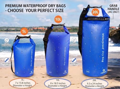Freegrace Waterproof Dry Bag with Double Zip-Lock, Phone Case & Waist Pouch | 5L Navy Blue, Submersible 500D Drysack, Adjustable Crossbody Strap, Floating Gear For Kayaking, Boating, Beach Trips, Surfing - color: Navy Blue, size: 5L, style: Without Window