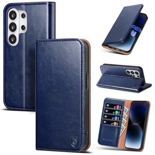 Compatible with Samsung Galaxy S25 Ultra Case Wallet with Card Holder [4 Card Slots] Kickstand [RFID Blocking] PU Leather Phone Case Flip Folio Protective Cover TPU Shockproof,Blue - color: Blue, size: Samsung Galaxy S25 Ultra