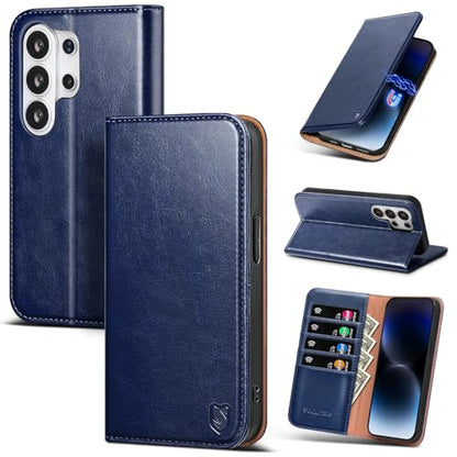 Compatible with Samsung Galaxy S25 Ultra Case Wallet with Card Holder [4 Card Slots] Kickstand [RFID Blocking] PU Leather Phone Case Flip Folio Protective Cover TPU Shockproof,Blue - color: Blue, size: Samsung Galaxy S25 Ultra