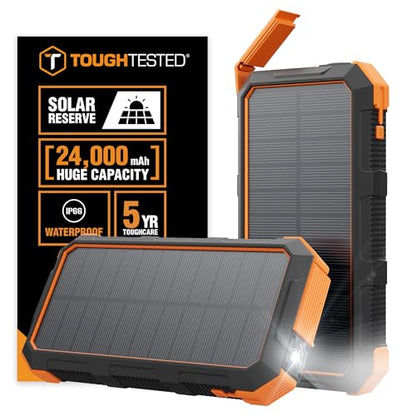 ToughTested 24000mAh Solar Power Bank, LED Flashlight, USB-C Fast Charging