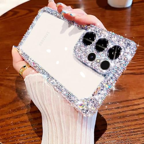 Compatible with Samsung Galaxy S22 Ultra Bling Clear Case for Women,Glitter Phone Case with Sparkle Rhinestone Diamond Camera Protection，Airbag Anti-Fall Crystal Hard Cover for Girl - size: Galaxy S22 Ultra