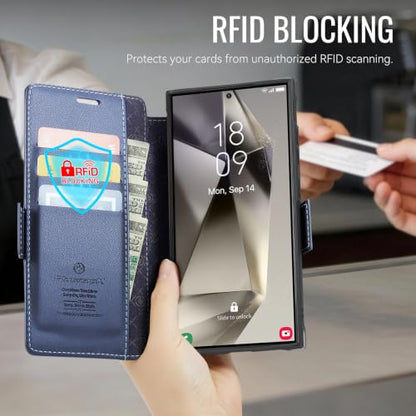 for Galaxy S24 Ultra Slim Wallet Case Wireless Charging, Deep Blue - color: Deep Blue, size: Samsung Galaxy S24 Ultra