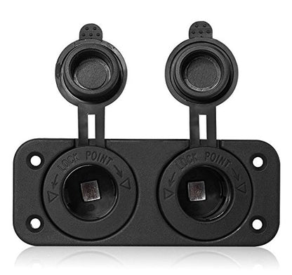 Motorcycle Car Cigarette Lighter Splitter 12V 24V Waterproof Power Socket Adapter Dual Plate Panel Mount Charger + 4 Screws 4 Screw Caps