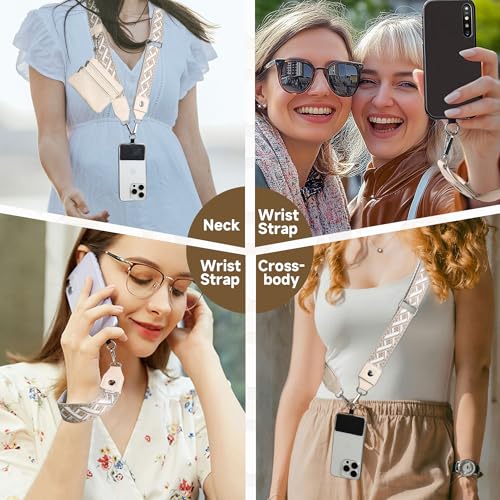 FUVLIFE Cell Phone Lanyard Crossbody, Clip and Go Phone Strap with Wallet | Phone Strap with Zippered Pouch, Adjustable 43”–62”, Datechable Phone Wrist Strap, for Travel Cruise, Women Men Teacher Gift - color: Gold Geometric