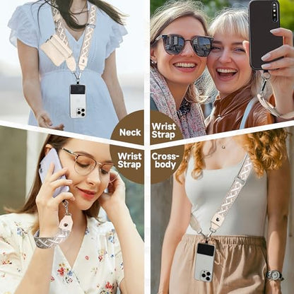 FUVLIFE Cell Phone Lanyard Crossbody, Clip and Go Phone Strap with Wallet | Phone Strap with Zippered Pouch, Adjustable 43”–62”, Datechable Phone Wrist Strap, for Travel Cruise, Women Men Teacher Gift - color: Gold Geometric