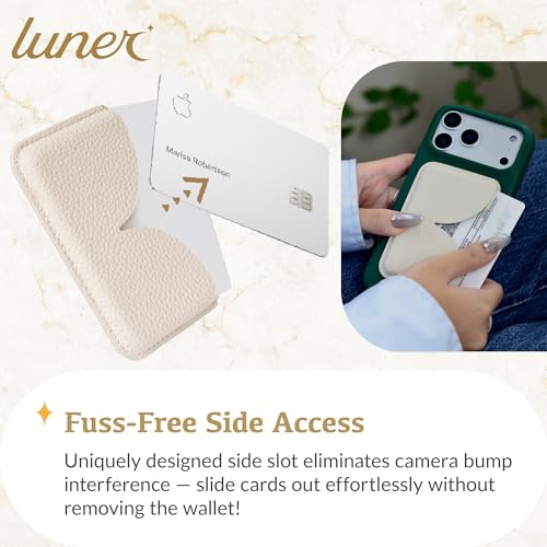 Luner - Eco Leather Magnetic Side-Access Card Wallet Compatible with Magsafe - [for iPhone 17, 16, 15, 14, 13, 12 series] - [Holds 2 cards] - Cream - color: Cream, style: Side-access