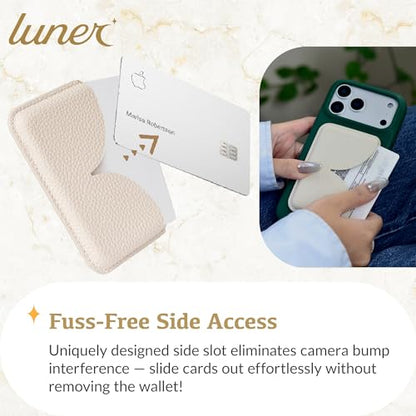 Luner - Eco Leather Magnetic Side-Access Card Wallet Compatible with Magsafe - [for iPhone 17, 16, 15, 14, 13, 12 series] - [Holds 2 cards] - Cream - color: Cream, style: Side-access