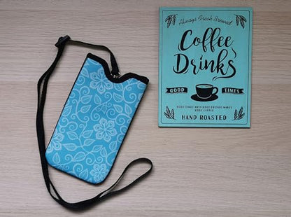 Tainada Neck Phone Holder Pouch w/Belt Loop (Floral Pattern Turquoise) - color: Floral Pattern Turquoise