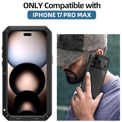 Compatiable with iPhone 17 Pro Max Case,360 Full Body Protective Cover Heavy Duty Shockproof [Tough Armour] Aluminum Alloy Metal Case with Silicone Built-in Screen Protector - Black - color: Black