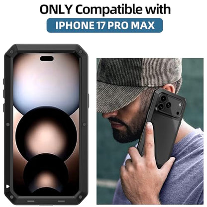 Compatiable with iPhone 17 Pro Max Case,360 Full Body Protective Cover Heavy Duty Shockproof [Tough Armour] Aluminum Alloy Metal Case with Silicone Built-in Screen Protector - Black - color: Black