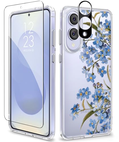 GVIEWIN for Samsung Galaxy S25 Edge Case, Clear Floral Shockproof Protective Women Phone Case, Non-Yellowing, Screen&Camera Lens Protector for Galaxy S25 Edge 6.7",Aconite/Blue - color: Aconite/Blue, size: For Galaxy S25 Edge 6.7"