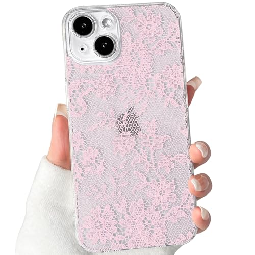 Lovmooful Compatible for iPhone 13 Case Floral Leaf-Pink | Aesthetic Flower with Romantic Lace Design,for Girls Women Girly,Soft TPU Case,Shockproof Protective - color: Pink, size: iPhone 13