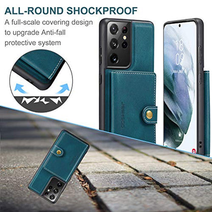 Simicoo Compatible with Samsung S22 Ultra Detachable Magnetic Wallet case Credit Card Holder Money Clip Front Pocket Stand Leather Men Women Wallet Double Shockproof (Blue) - color: Blue